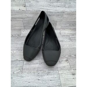 Crocs Rio Flat Women Size 6 Black Pointed Toe Cutout Ballet Flats 201382-060‎